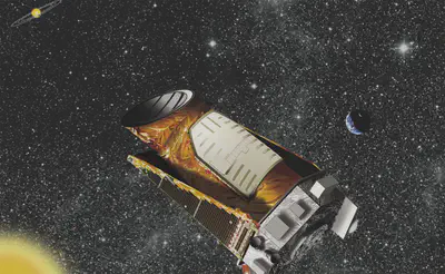 Representación artística de la nave espacial Kepler.
Fuente: https://www.nasa.gov/mission_pages/kepler/news/kepler20130103.html.