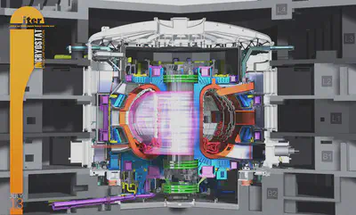 Imagen de una sección del reactor, donde se pretende mostrar la forma de este. Fuente: https://www.iter.org/mach/tokamak
