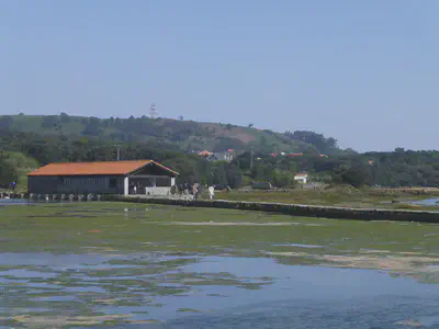 [Molino de mareas de Santa Olaja](https://es.wikipedia.org/wiki/Molino_de_Santa_Olaja), en Arnuero, Cantabria (España). https://commons.wikimedia.org/wiki/File:Molino_de_marea_de_santa_Olaja.jpg.