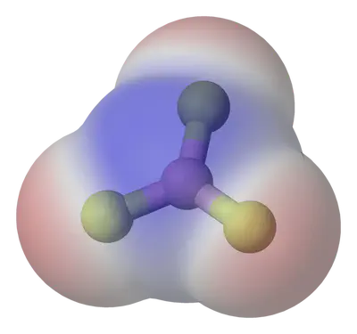 La molécula de BF3 tiene tres enlaces polares pero debido a su geometría trigonal plana el momento dipolar resultante es nulo. Fuente: https://commons.wikimedia.org/wiki/File:Boron-trifluoride-elpot-3D-vdW.png.